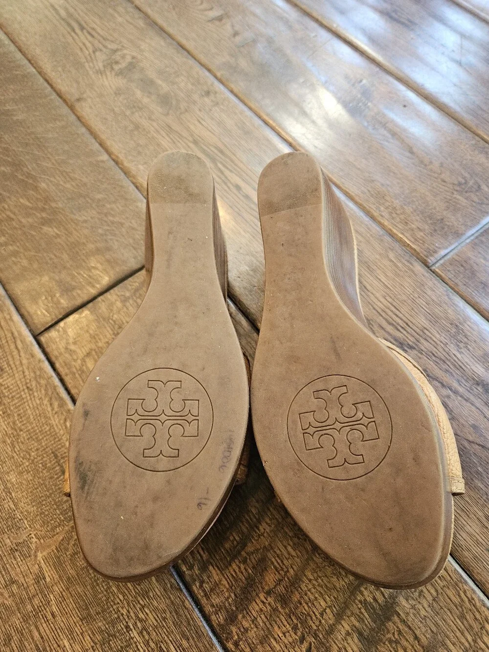 Tory Burch Tan Leather Selma Platform Wedge Sandals Size 8